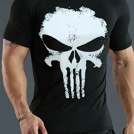 Skull Print Men's T-Shirt Summer Casual Wear for Men Sports Fitness Short-Sleeve T-Shirt for Men Streetwear Fashion Top for Men