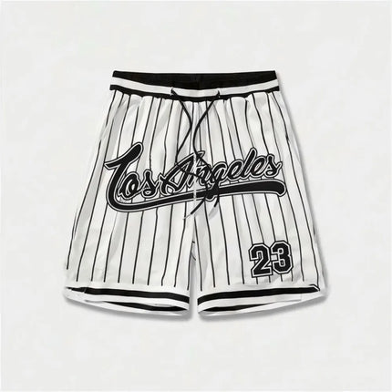 European and American men's summer Gothic letter stripe print comfortable breathable drawstring shorts outdoor casual pants