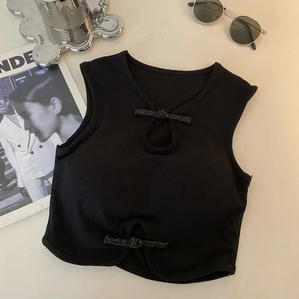 Vintage Hault Tanks Camis For Women Sleeveless Almighty Casual Button Femme Croset Crop Tops With Built in Bras Woman Camisoles