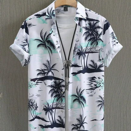 Men's Tropical Plant 3D Print Hawaiian Beach Flower Shirt Casual Slim Fashion Shirt Simple Retro Lapel Short Sleeve Shirt Top