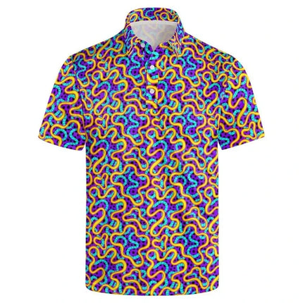 Hawaiian Men Polo Shirts 3D Colorful Geometric Printing Men's Summer Loose Beach Oversize Short Sleeve Golf Shirts Unisex Tops
