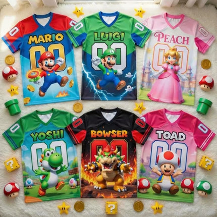 Men's Super Mario Casual Summer Short Sleeve T-shirt Fashion Role Playing Cartoon Print Family Matching Top for Men