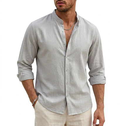 Men's Linen Shirt Beach Long Sleeve Cotton T-Shirt Summer Hawaiian Solid Shirts for Men Work Shirts Button Luxury Gym Tshirts