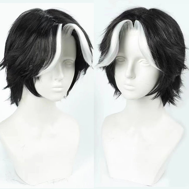 Cosplay Wig Hazbin Hotel Anime Wig Husk Black -white Synthetic Wig Role Play Male Widow's Peak Wig with Wigcap for Halloween