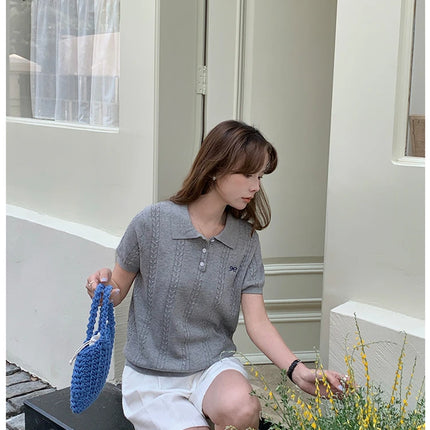 Summer 100% cotton women's T-shirt casual knit pullover short sleeved loose POLO collar Tees Pull luxury brand embroidery Tops