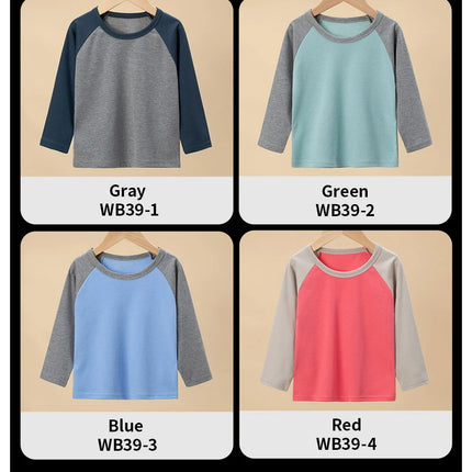 1/4 Pack 2025 New Spring and Autumn Children's Color-Block Long-sleeved T-shirt for Boys and Girls Casual Joker T-shirt