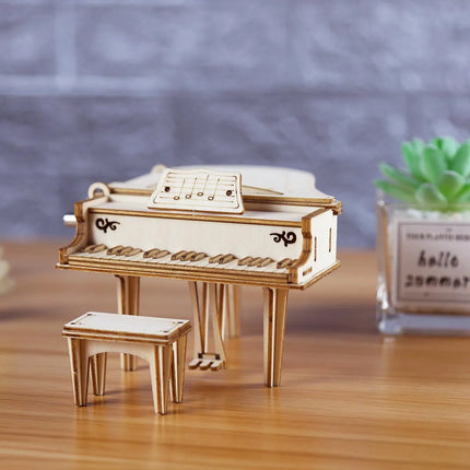 Creative Hand Cranked Piano Music Box Wooden 3D Puzzle Kits Building Blocks Toys Set DIY Assemble Models for Teens & Adults Gift
