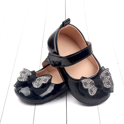 Casual Cute Rhinestone Bowknot Decor Mary Jane Shoes For Baby Girls, Lightweight Non-slip Walking Shoes For Spring And Autumn