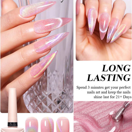 1pcs PSK 2025 Flash Versatile Rainbow Cat Eye Gel Nail Polish Popular Universal Rainbow Laser Crystal Cat Eye Nail Art Nail