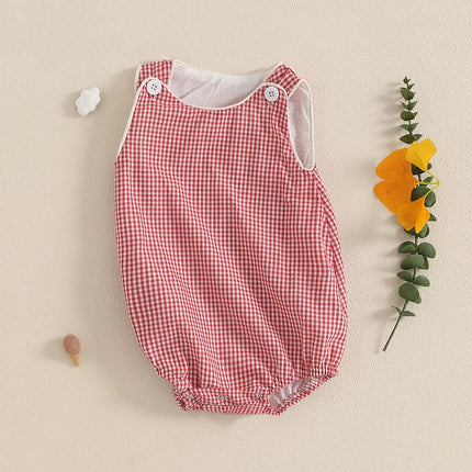 Baby Summer Tank Romper Plaid Print Sleeveless Round Neck Jumpsuit for Boys and Girls