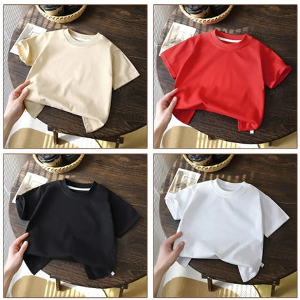 2-10Y Children's Pure Cotton Short Sleeved Pullover T-shirt Baby Boys Girls Summer Clothes New Students Solid Color Tops