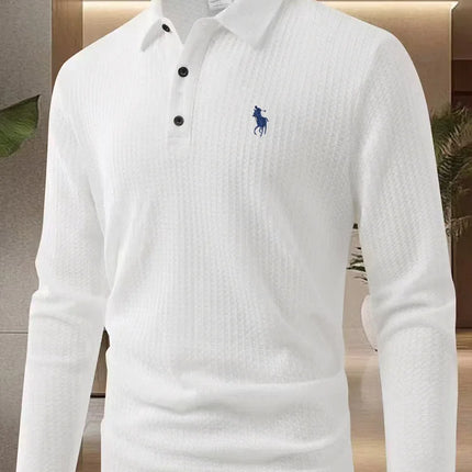 Men's high-end exquisite embroidered long-sleeved polo shirt 2025 autumn comfortable casual breathable lapel T-shirt top