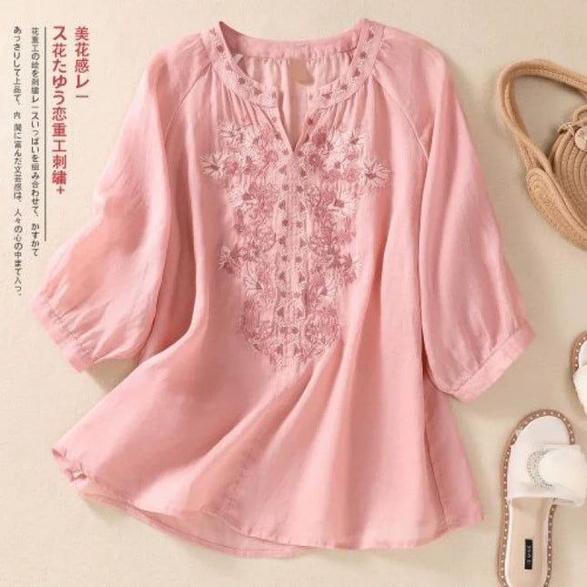 Fashion Thin Cotton Linen Y2k Tops Tee Women Clothing Summer Loose T Shirts Woman Embroidered T-shirt Blusa Casual Ladies tshirt