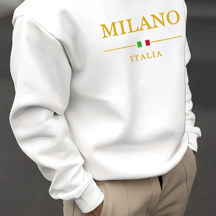 Men's autumn and winter casual loose fashion classic MILANO ITALIA pattern printed long sleeved round neck sweatshirt
