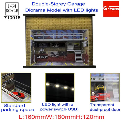 1:64 Scale Miniatures Building Scene Car Parking Lot Model Lighting Version Car Garage Diorama Models Simulation Collection Gift