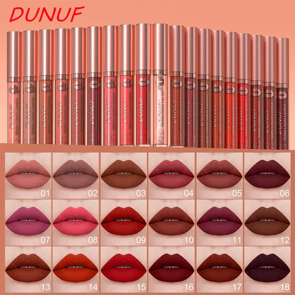DUNUF 18 Color Matte Velvet Lipstick Waterproof Long-lasting Nude Matte Lip Gloss Clear Moisturizing Lip Oil for Women Makeup