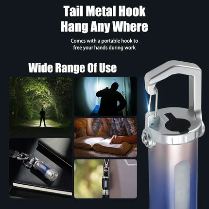MINI USB Rechargeable LED Flashlight Portable Tail Magnet Work Light Super Bright Camping Lantern Side COB Emergency Torch Light