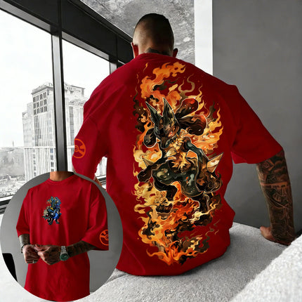 Pokemon  Anime Men and Women Summer T-shirt New Lucario Creative Printed Street Hip Hop Loose Casual Y2K Parent Child Top
