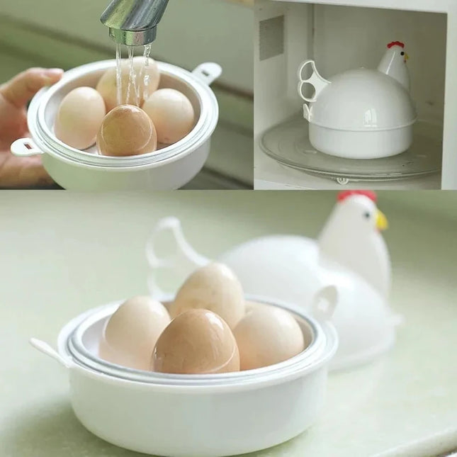 Microwave Chicken Shaped Egg Cooker, 4 Eggs Aluminum Alloy Egg Steamer Kitchen Gadget