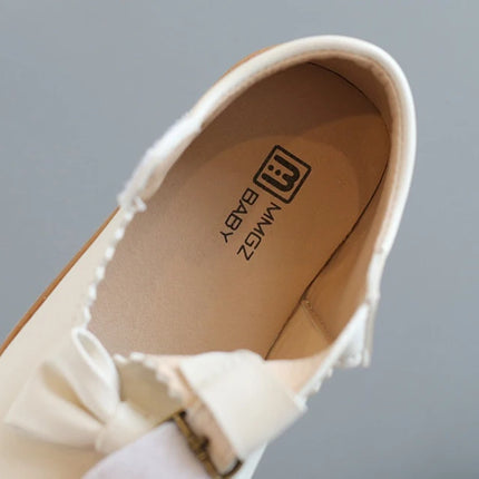 Kids Leather Shoe Cut-outs Non-slip Princess Shoes for Girls Sweet Fashion Children Causal School Walking Flat Shoes Black Beige