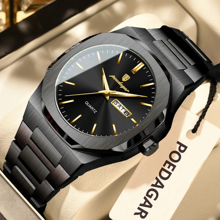 POEDAGAR Fashion Brand Male Wristwatch Waterproof Luminous Stainless Steel Men Clock Date Week Casual Quartz Men's Watches Reloj