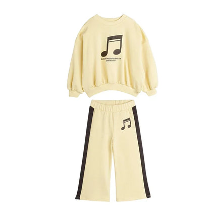 2025 New Children's Set Fashion Cartoon Violin Print Girl Sweatshirt Pants Set Korean Boy Hoodie Pullover Kids Clothes Girls