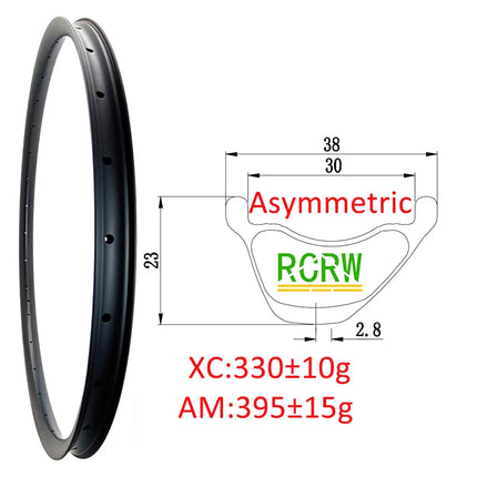 29er MTB XC AM 270g-465g Carbon Rim 28/30/32/34/35/36/38/40 Wide 23/25/28/30mm Deep Symmetric or Asymmetric UD 24/28/32/36Hole