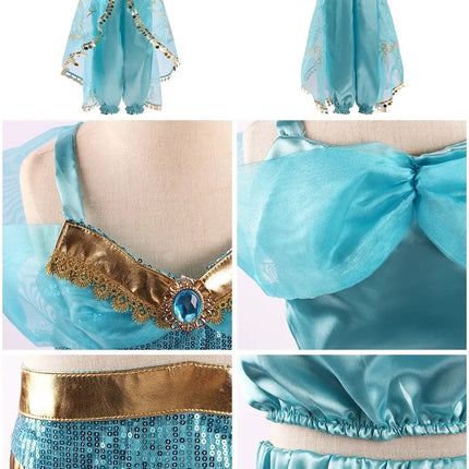 Girls Elsa Anna Dress Children Princess Carnival Dress Kids Jasmine Rapunzel Pageant Flower Disguise Cosplay Christmas Costume
