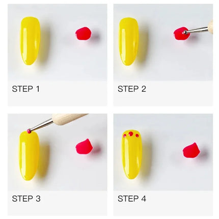 RHJB 10bag/50pcs Point Drill Pen Wooden Pen Bar Stirring Nail Polish Draw Five Petals Flower Polka Dot Double Head Stainless Bar