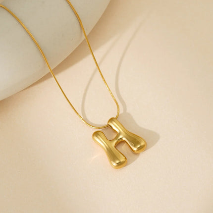 CARLIDANA Initial Stainless Steel Women Gold Plated Bubble Balloon Letter Personalized Round Snake Chain Chunky Name Necklace