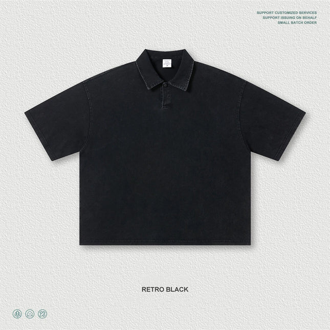 ZODF Retro Summer Boxyfit Man Washed Polo T Shirts Unisex 280gsm Distressed Loose Turn Down Collar Cotton T-Shirt HY1231