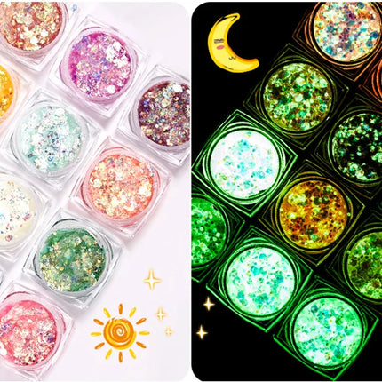 12 Colors Glitter Gel Makeup Glow in The Dark Body Glitter Gel UV Face Glitter for Women Festival Party Glitter Makeup Gel
