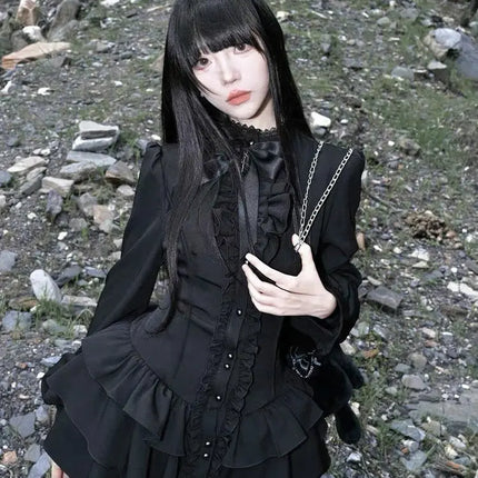 Gothic Vintage Lace Y2k Mini Dress Women Design Streetwear Black Lolita Slim Dress Long Sleeve Elegant Dress Spicy Girls