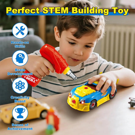 30Pcs Take-Apart Racing Car Building Toy, Electric Screwdriver with Lights & Sounds, DIY Gift Set for Boys 3-5 with Extra Screws