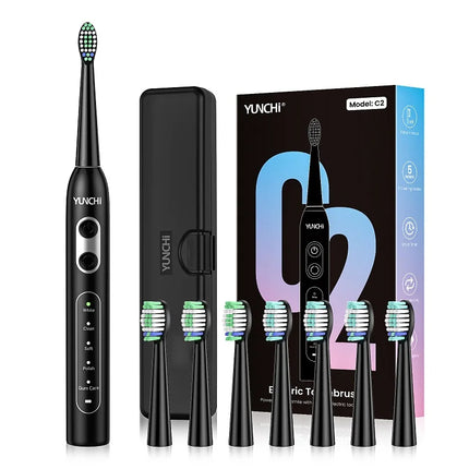 YUNCHI ultrasonic electric toothbrush with 5 operation modes and 40000 high-frequency vibrations.USB charging, waterproof