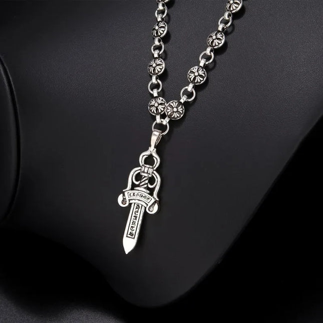 Vintage European Fashion Silver Barber Sword Pendant Electroplated Longsword Retro Style Accessory New