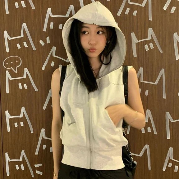2026 Zipper Pocket Design Women Crop Top Y2k Aesthetic Vintage Grunge Solid Hoodies Japanese Streetwear Hooded Tee Shirts Summer