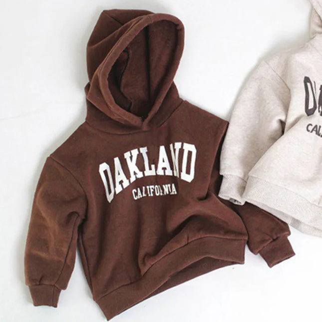 2025 Autumn Winter Kids Hoodie Fleece Thicken Boys Girls Letters Printed Hooded Sweatshirt Children Warm Loose Tops Casual Cloth