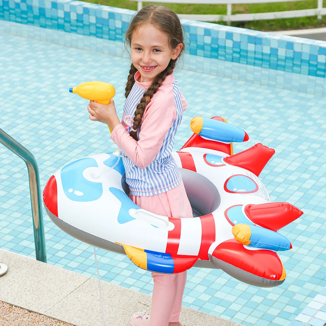 1PC Inflatable Rocket Boat Pool Floats with Mini Water Gun, Summer Swim Ring, Perfect for Summer Beach and Pool Parties