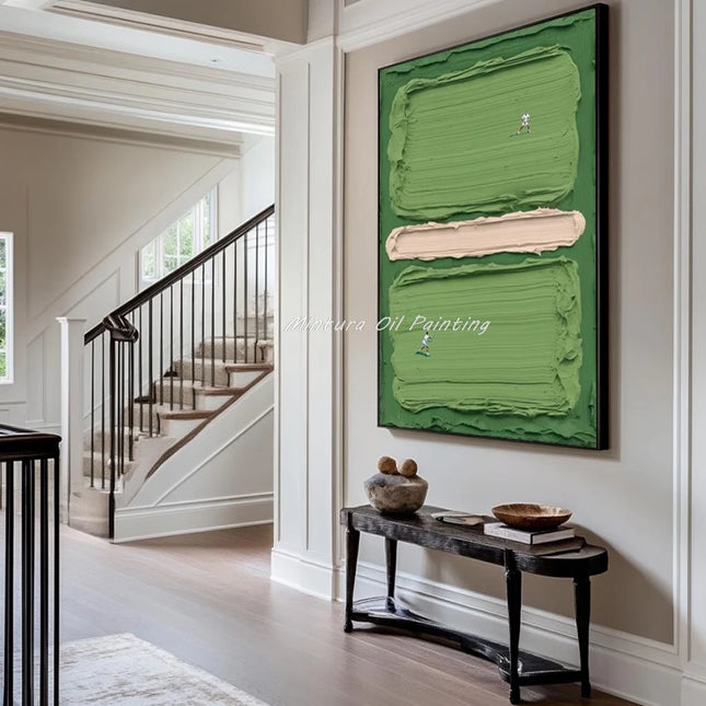 Mintura, Hand-painted Abstract Textured Green Tennis Court Oil Painting on Canvas, Modern 3D Knife Art Poster, Wall Picture, Home Decor