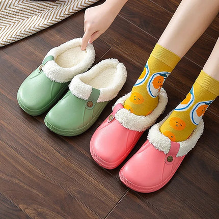 KANCOOL Fur Lined Clogs Shoes For Women Men Winter Indoor Outdoor Waterproof Plush Slippers Cozy Warm House Slippers Garden Shoe