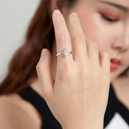 BAMOER 925 Sterling Silver Hug Open Ring Warm Love Hand Adjustable Glossy Ring for Women, His Big Loving Family Party Gift
