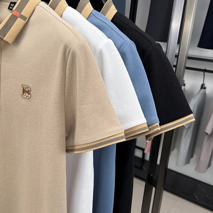 2025 Men's Trendy POLO Short Sleeve Luxury Embellished Brand Luxury Exquisite Relief Craftsmanship Comfortable Business Casual Top