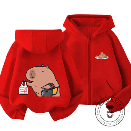 Kids Capybara Trendy Zip Up Hoodie Boys Girls Autumn Winter Cute Kawaii Cartoon New Style Children Hooded Sweatshirt