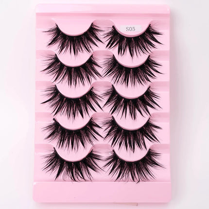 New 5 Pairs Wet False Eyelashes Naturally Wear False Eyelashes Everyday Sharp Tail Thick Simulation Cross Makeup Lashes