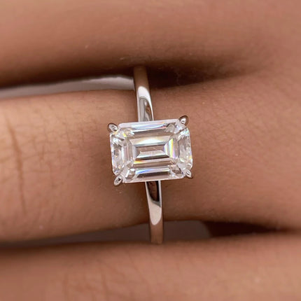 1CT 2CT 3CT Emerald/Radiant Cut Moissanite Engagement Ring Solitaire Lab Diamond 925 Silver 18K Gold Plated Wedding Band Jewelry