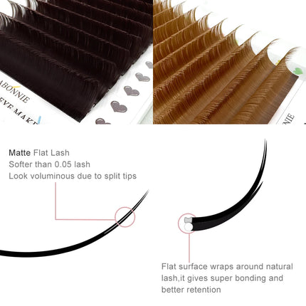 ABONNIE Brown Ellipse Flat Lashes Extensions Split Tips Flat Ellipse Individual Eyelash Extension