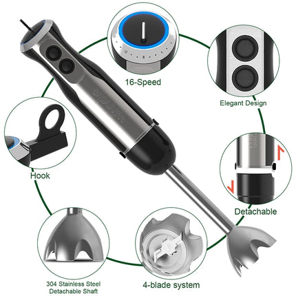 Wancle 5 in 1 Immersion Hand Blender 1000W Electric Mixer Portátil Elétrico for Kitchen Smoothies Egg Whisk Food Processor