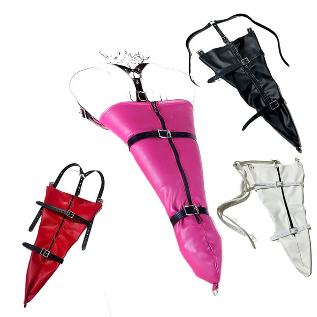 Premium Leather Adult Bondage Game Tight Arm Confinement Binding Bag Zipper Sex Restraint