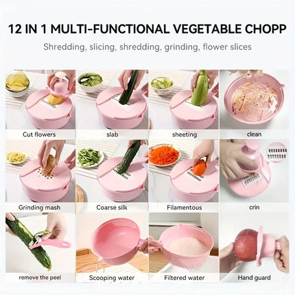 9-In-1 Multifunctional Vegetable Chopper Radish Carrot And Potato Chopper Manual Shredding And Slicing Machine  Kitchen Tool